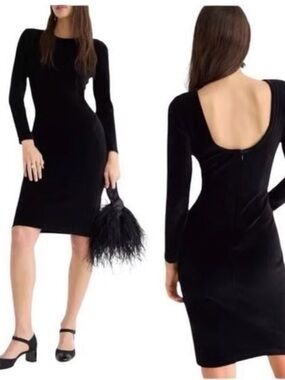 J. Crew Mario Bellucci Black Long-Sleeve Scoop-Back Velvet  Dress